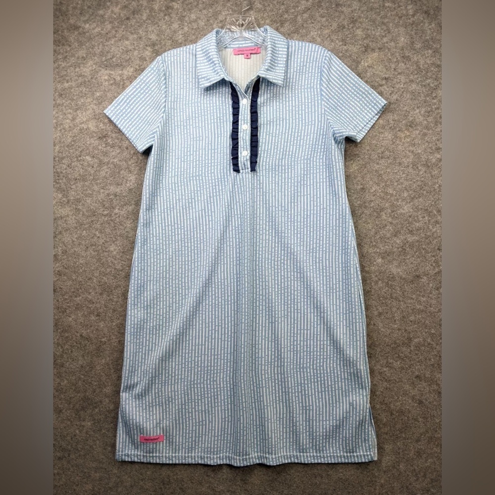 Simply Southern Dress Womens sz Large Blue White Striped Collared Shirt Sheath